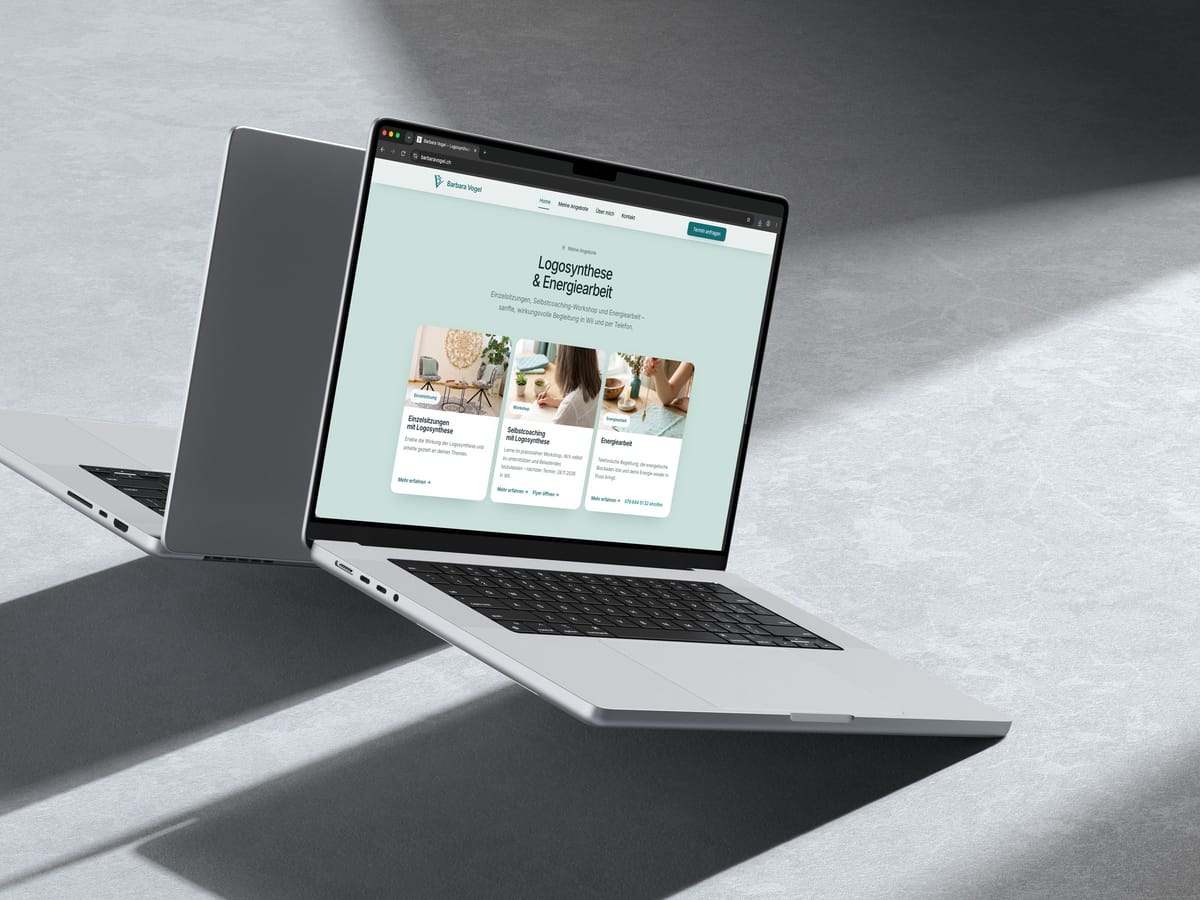Angebotsübersicht mit Einzelsitzungen, Workshop und Energiearbeit auf einem MacBook mit harten Schatten